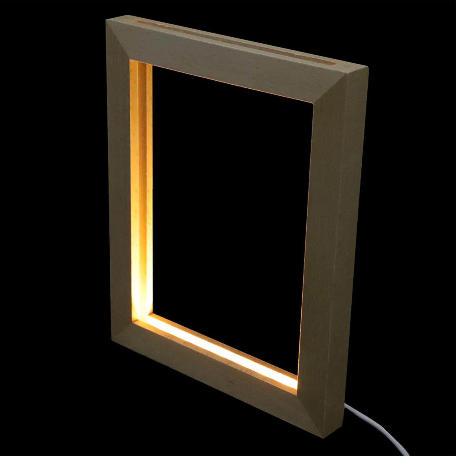 Wooden LED Light Photo Frame Unique Table Picture Holder Desktop Luminous Photo Display Frame Warm Romantic Home Decor Accent