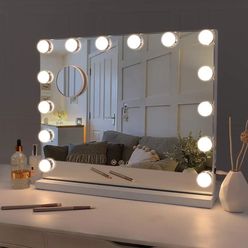 

Hollywood Vanity Mirror with Lights Lighted Makeup Mirror with 14 Dimmable LED Bulbs,Adjustable Brightness,Touch Screen,Tabletop