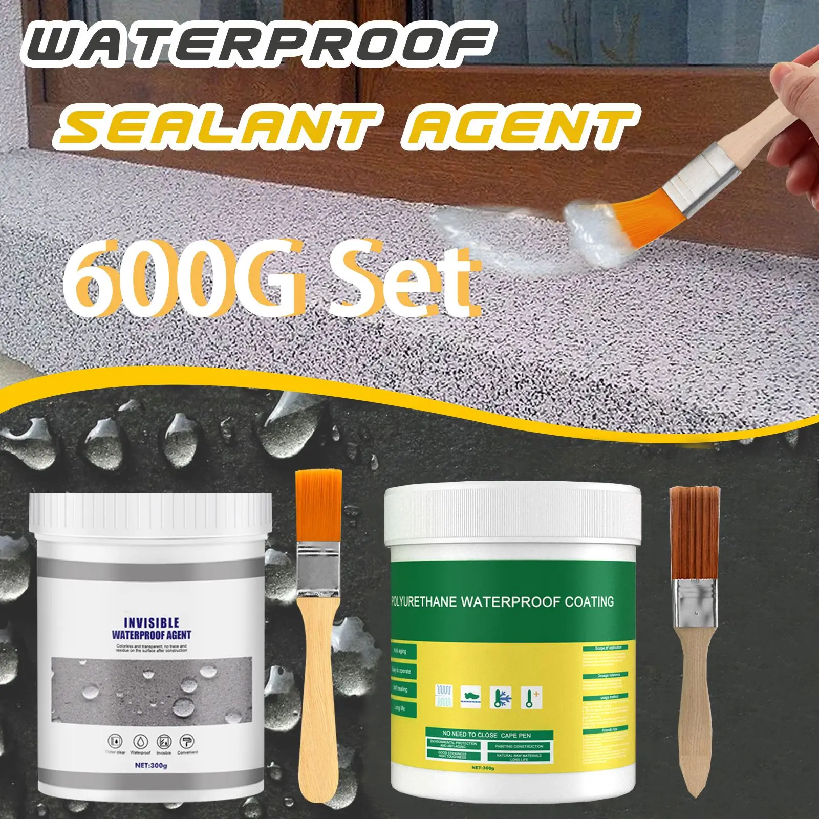 

600g Set Waterproof Coating Sealant Agent Transparent Invisible Paste Glue With Brush Adhesive Repair Home Roof Bathroom