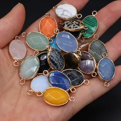 2pcs Natural Stone Agates Crystal Lapis Lazuli Tiger Eye Connectors Pendants Double Hole For Jewelry Making Necklace 14x27mm