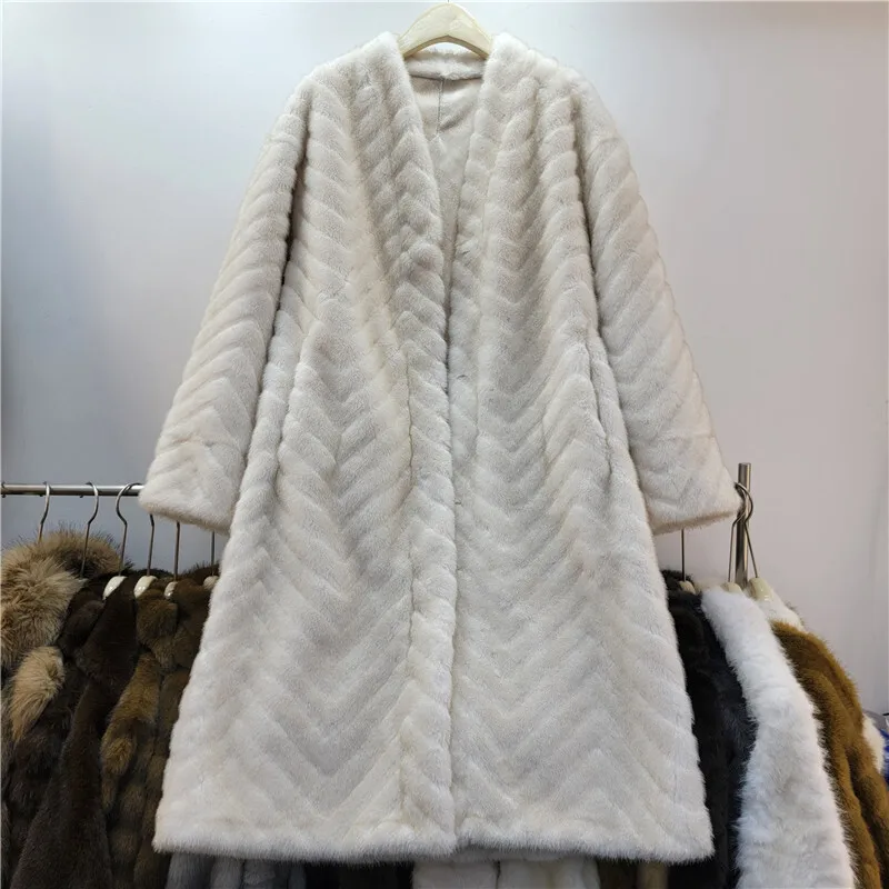 HKSH Autumn Winter New Women Long Overcoat Faux Fur V-neck Long Sleeves Pocket High-End Elegant Trend Luxury Warm Jacket HK16306