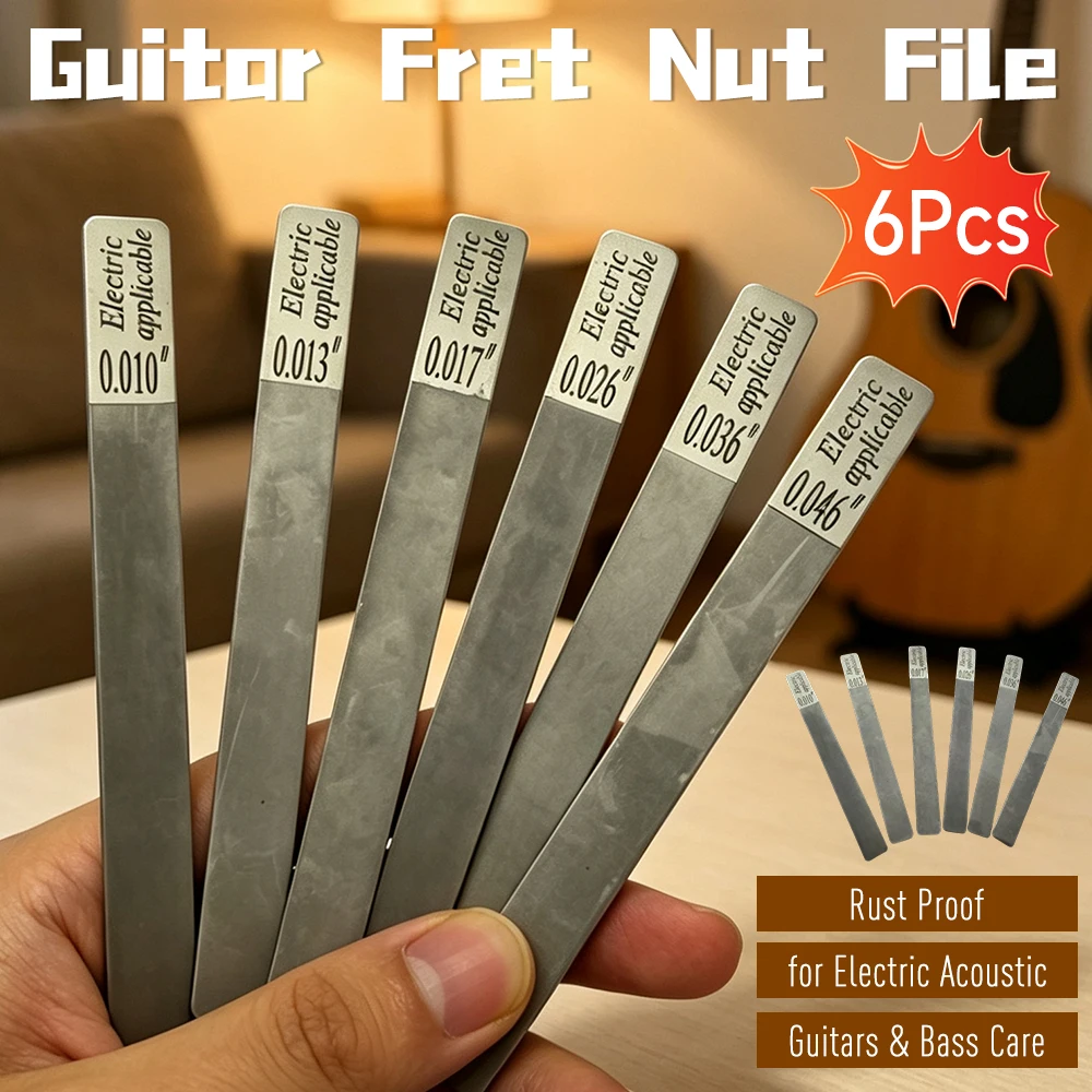 6Pcs Slot Luthier Repair Tool Alloy Pillow File Guitar Nut Frets Cleaning Tools for Electric Acoustic Guitars & Bass Care