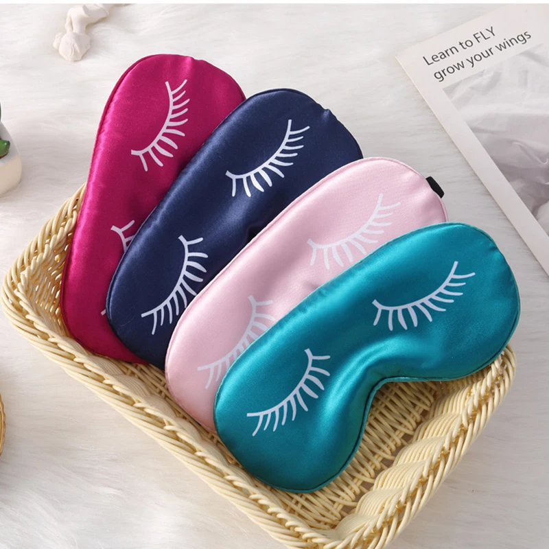 Cartoon Eyelash Silk Sleep Mask Alleviates Fatigue Comfort Eyeshade Eye Cover , Satin Eye Cover with Elastic Adjustable Strap