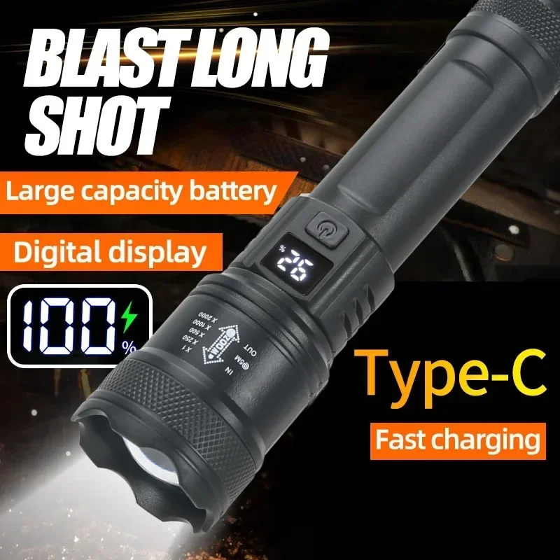 9900LM Powerful LED Flashlight Battery Display USB Rechargeable Light Telescopic Zoom Torch Lamp Outdoor Camping Fishing Lantern