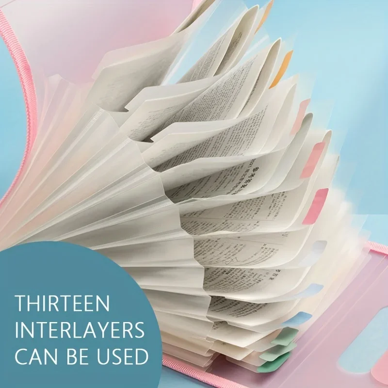 1 A4 Macaron vertical binding file bag Student test paper storage bag 13 cell portable organ bag, office school supplies