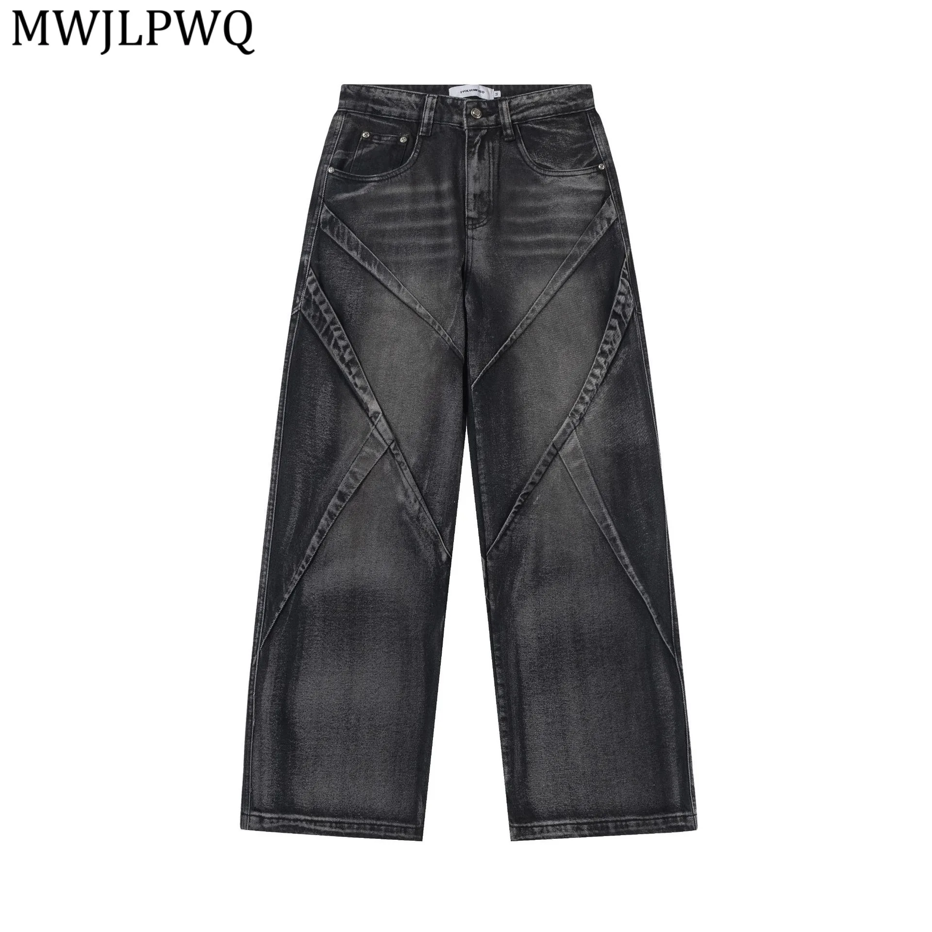 

MWJLPWQ Американские джинсы High Street, мужские потертые свободные прямые широкие брюки с морщинами, осень 20995, мода 20995