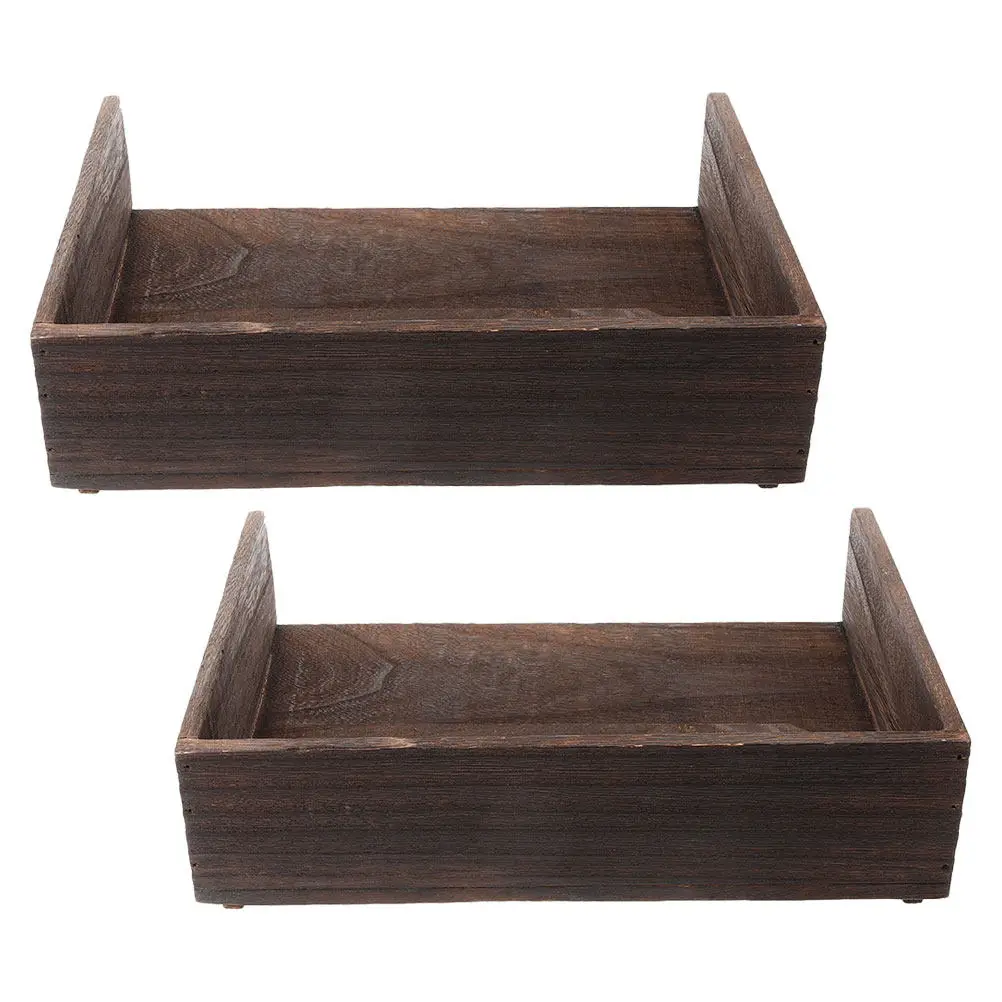 2Pcs Vintage Solid Wood Desk Organizer Dual Layer Desktop Storage Shelf Office Supply File Holder Natural Wood Finish Home Study