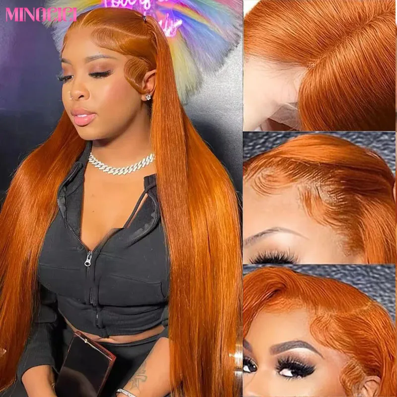 

Bone Straight 13x6 HD Парики из натуральных волос на кружеве спереди 200% Плотность Рыжие прямые парики из натуральных волос Предварительно выщипанные для женщин Бразильские