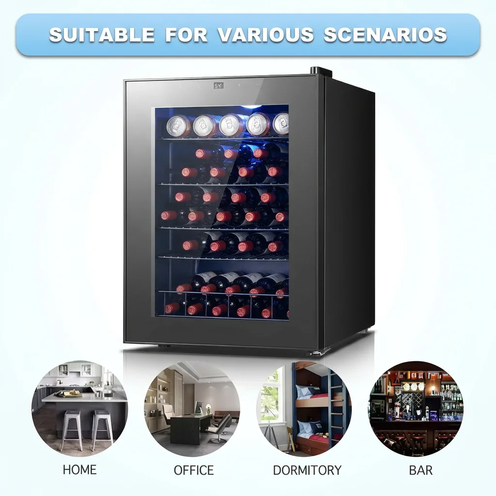 20 Bottles Wine Cooler 62L Single Zone Compressor Wine Refrigerator Electronic Temperature Control Right Opening Door Wine Fridge For Home Use