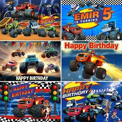 Halo Blaze and the Monster Machines Birthday Party Decor Backdrop Boys Birthday Photo Background Party Decor Banner Backdrop