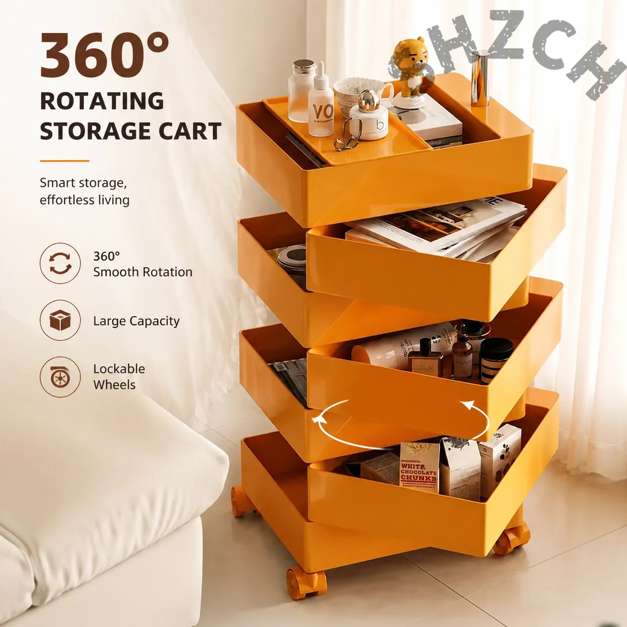 360° Rotating 5-Tier Under-Table Storage Cabinet with Smooth Pulley System for Cosmetics and Small Items