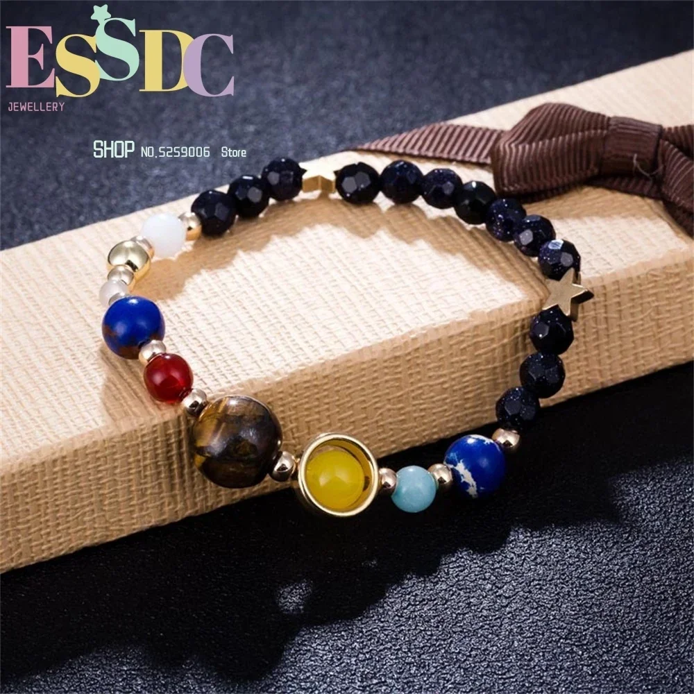 Cosmic Milky Way Solar System Eight Planets Beaded Elastic Bracelet Natural Stone Personality Guard Star Fashion Jewelry  Lady