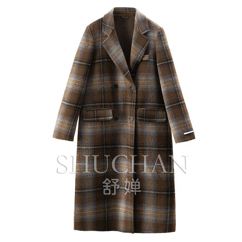 

Preppy Style Vintage British Double-Sided Tweed Plaid Coat Women Camperas De Mujer Invierno 2024 Long Coat Women