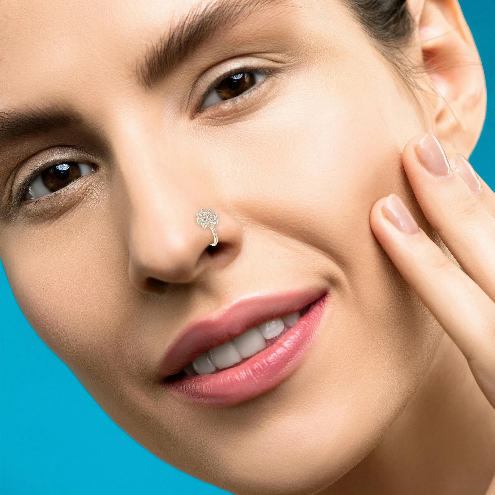 

Набор из 6 неперфорируемых U-образных клипсов для носа с микроинкрустацией цирконами в форме сердца и короны, в стиле бохо, модные аксессуары, имитация колец для носа