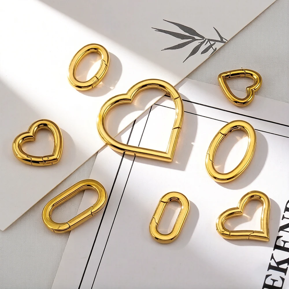 No Fade Stainless Steel Clasps Big Heart Round Ring Lobster Clasp Hook Connectors Necklace DIY Jewelry Making Accessories﻿﻿