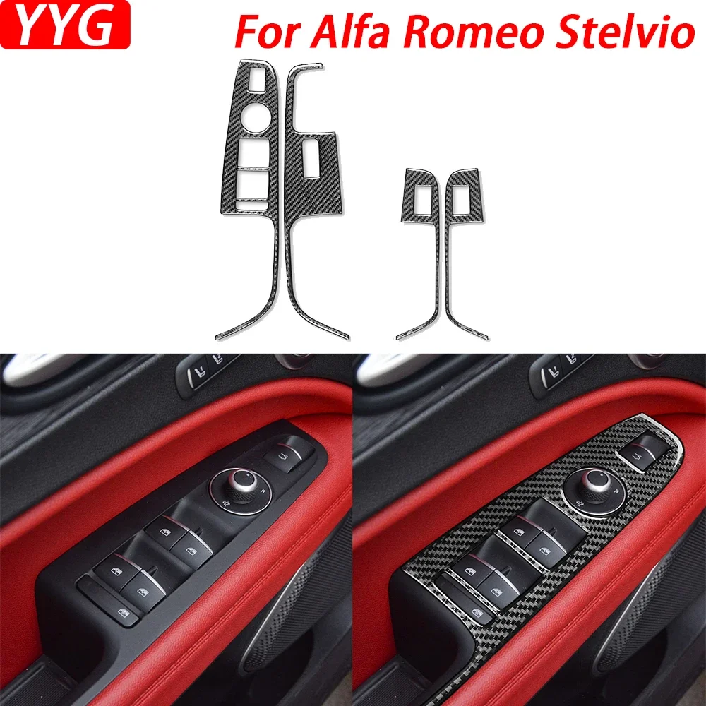

Для Alfa Romeo Stelvio 2016-2022 углеродное волокно, панель управления подъемом окна, накладка, автомобильные аксессуары, наклейка для украшения интерьера