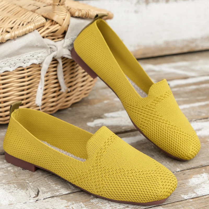 2024 Spring and Summer New Large Size Square Toe Flat Bottom Mesh Breathable Single Shoes Women\'s Slip-On Casual Shoes 5509