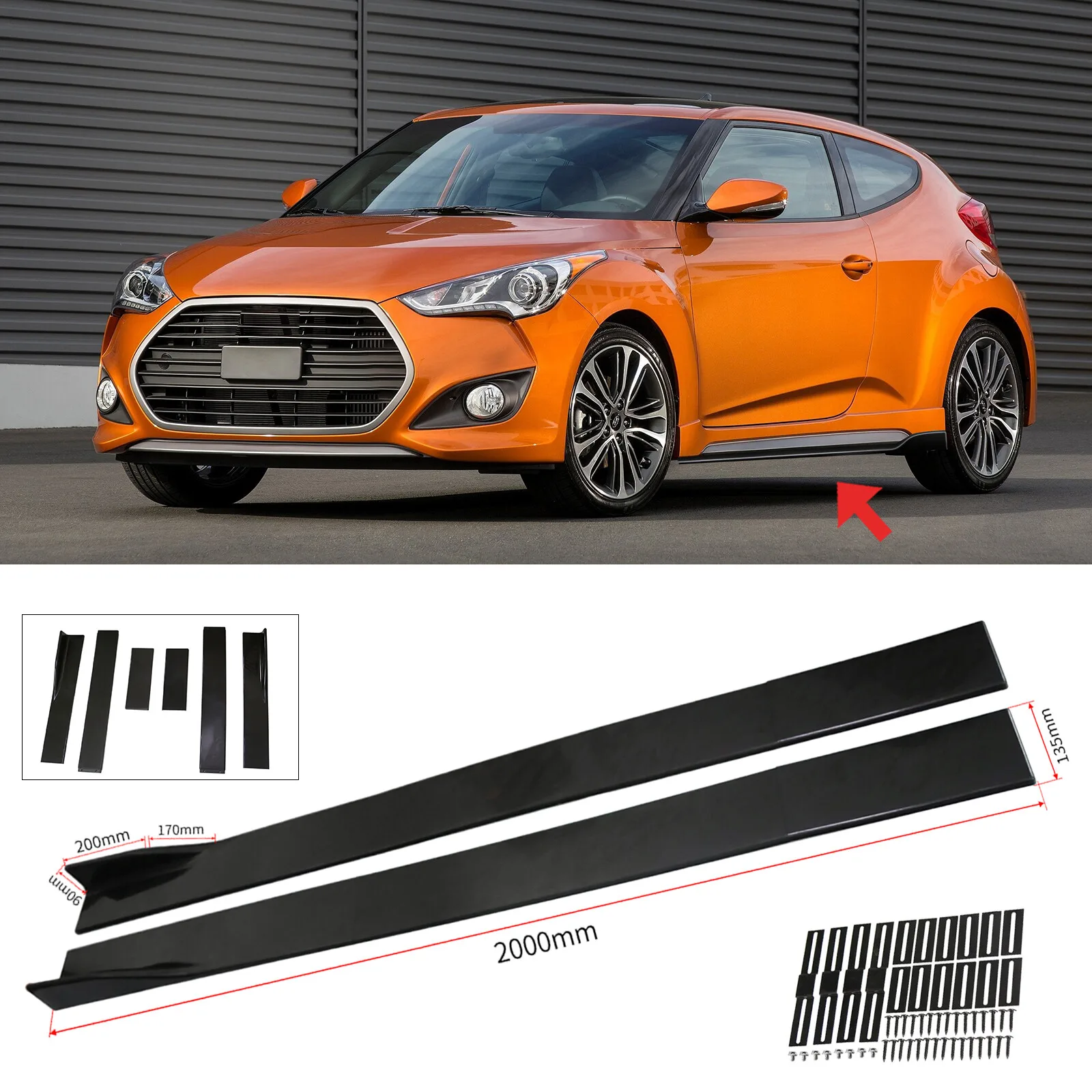 

Side Skirt 78.7" Extension Splitter Rocker Lip For Hyundai Veloster Hatchback