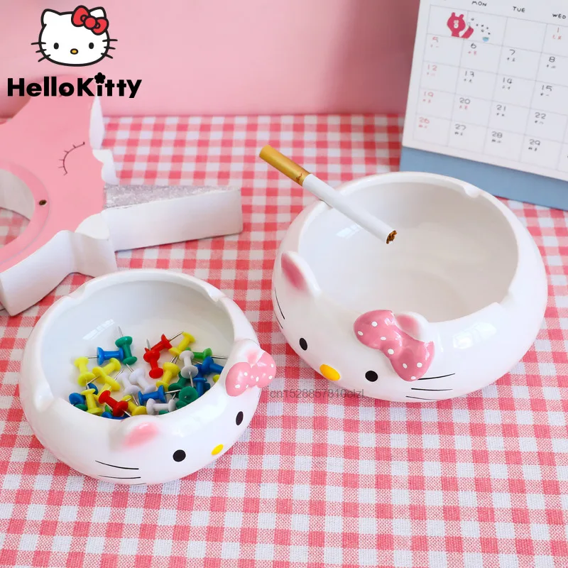 

Kawaii Sanrio Hello Kitty Ceramic Ashtray Cute Cartoon Pink KT Cat Creative Organizer Home Decor For Boyfriend Birthday Gift