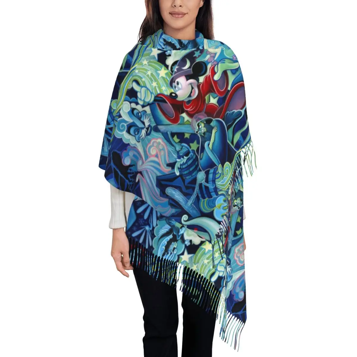 

Женские длинные фантазийные фильмы с Микки Маусом, аниме, музыкальные шарфы, женские зимние мягкие теплые шаль с кисточками, шарф