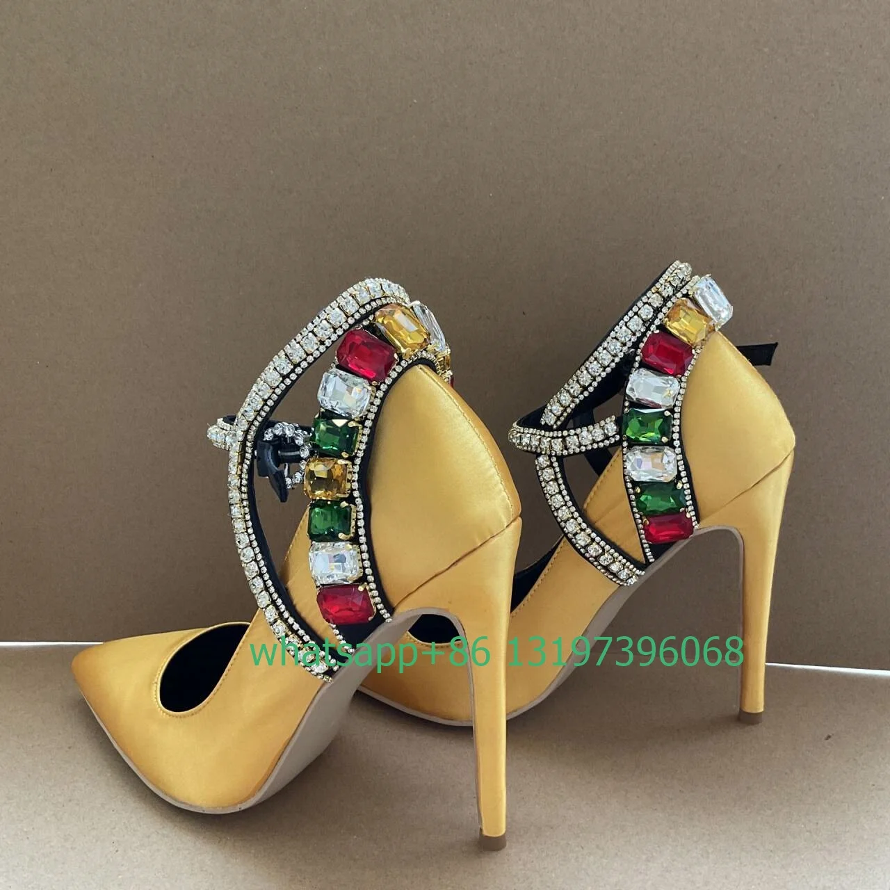 Lady yellow stain colorful demand pumps elegant pointed toe sequins demand high heels footwear size sexy banquet party shoes 46