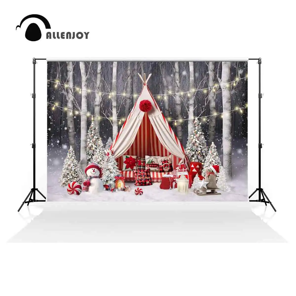 Allenjoy Winter Snowy Forest Tent Photo Backdrop