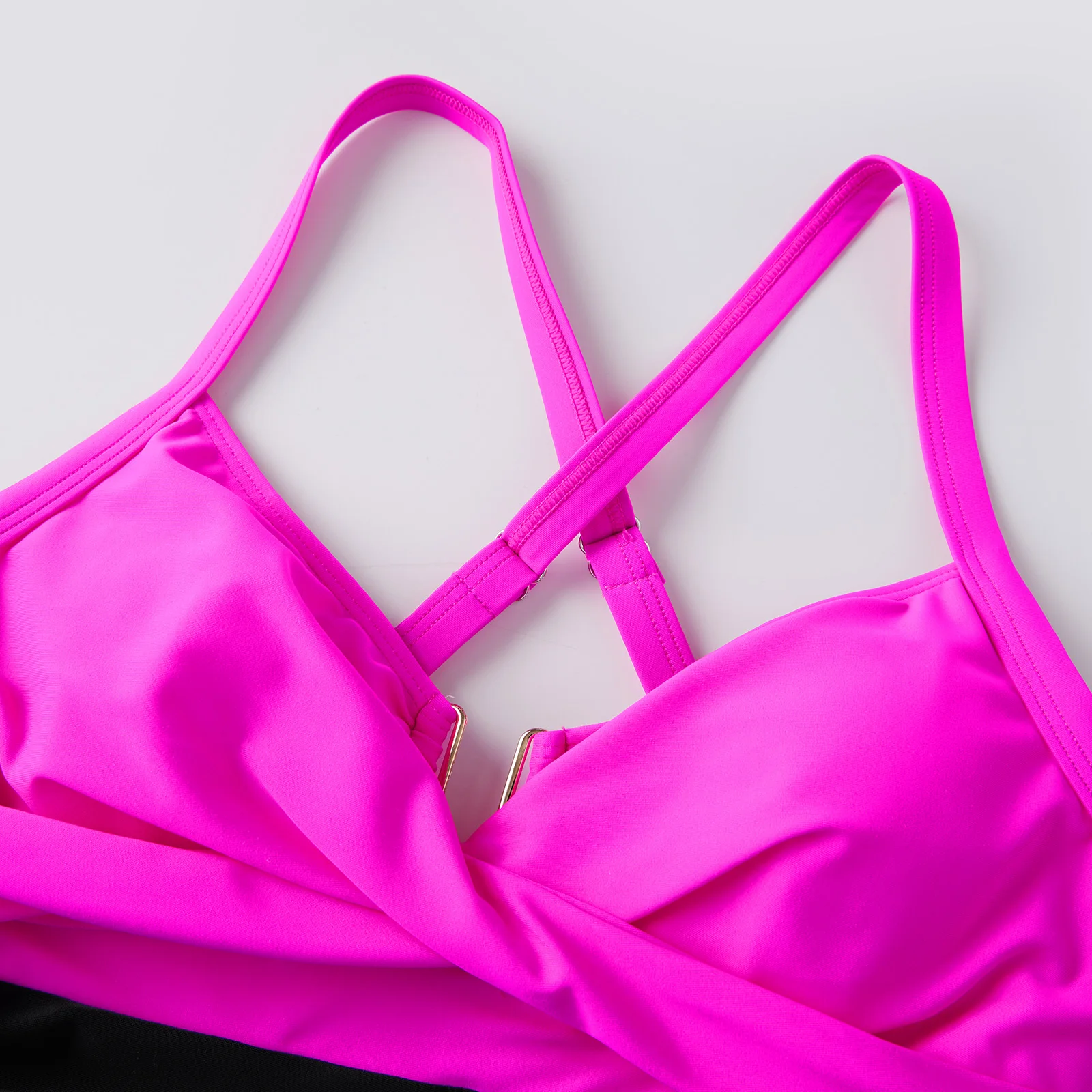 Women Tummy Control Swim Dress Contrast Ruched Cross Push Up Swimsuits Casual Swimwear Beachwear