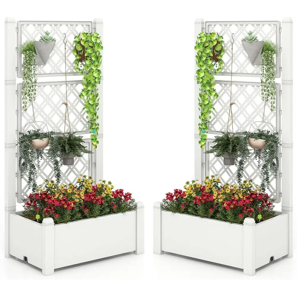

Raised Garden Bed Set with Trellis, 59 Self-Watering Planter, Water Level Indicator, Removable Dividers, Suitable for Indoor and
