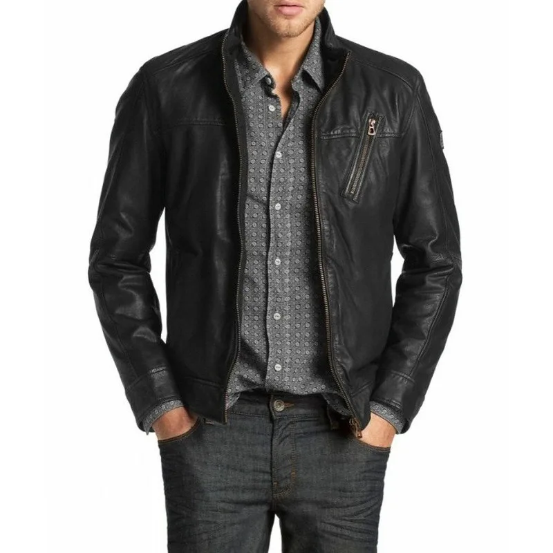 Men's Leather Jacket 100% Real Lambskin Bomber Biker Leather Jacket Men