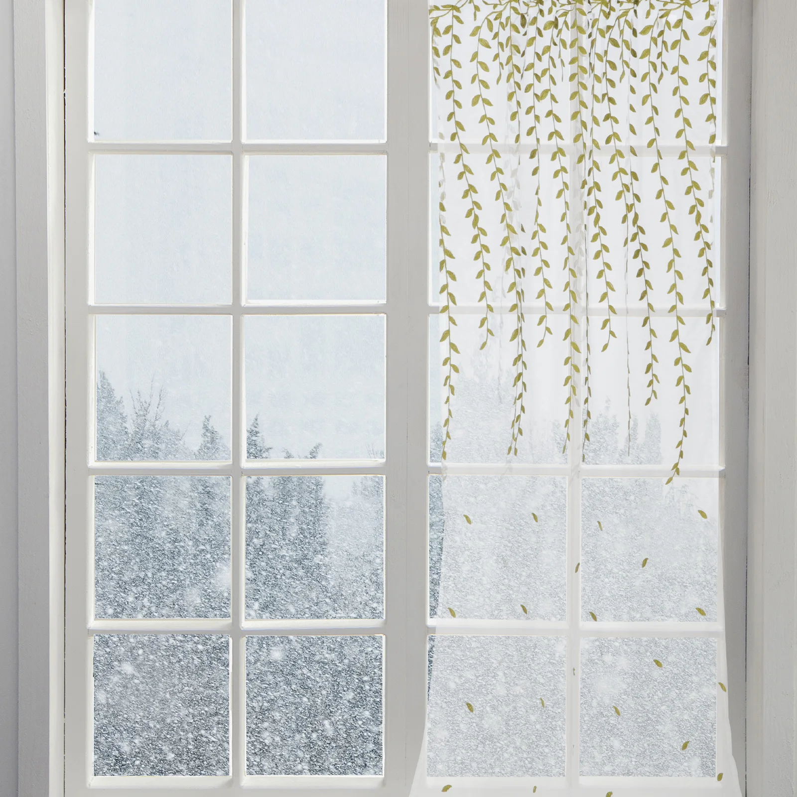 

Premium Embroidery Window Sheer Curtains Elegant Voile Transparent Curtain Wicker Pattern Home Decor Bedroom Living Room