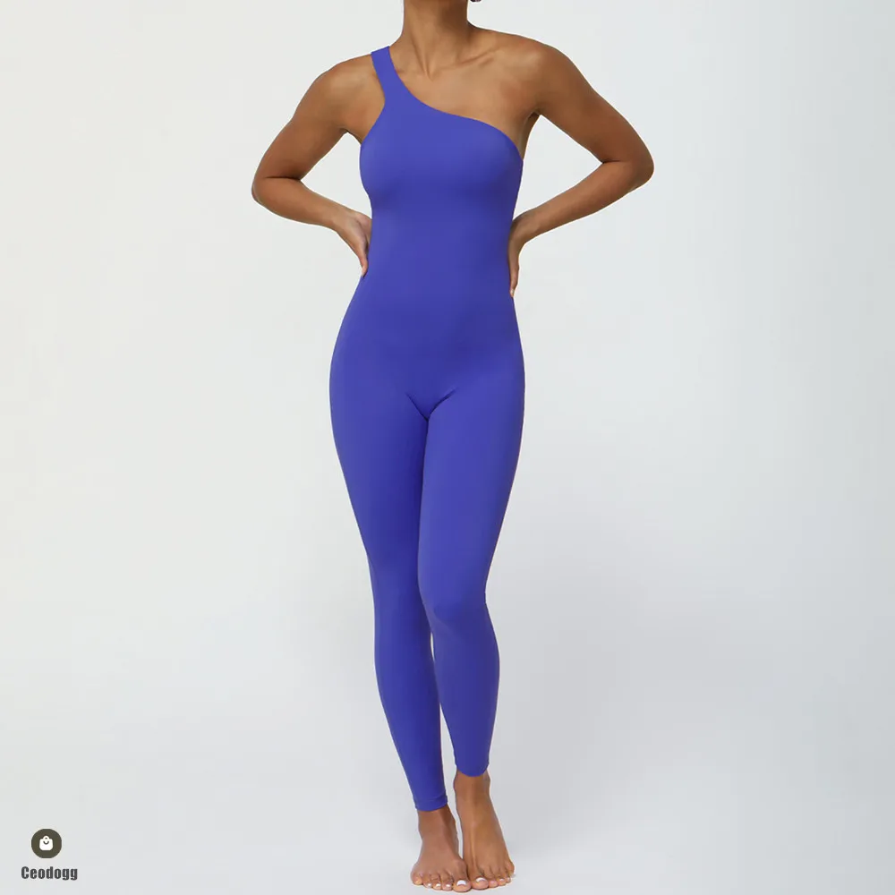 

Nude Pad One Shoulder Yoga SetWomen One Piece Jumpsuits Squat Proof Bodysuits Fitness Rompers Gym Workout Legging Sportswear