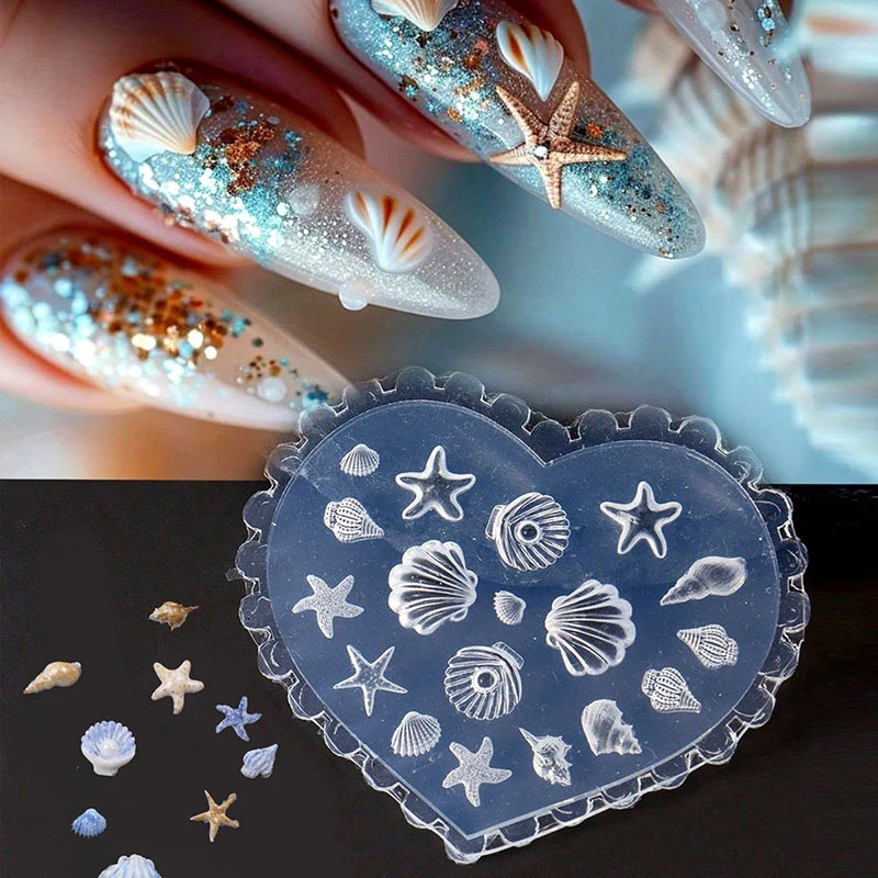 YS1Ocean Series Animal Silicone Mold Sea Shell Conch Starfish Jellyfish 3D Soft Charm For Manicure Stencil Tool
