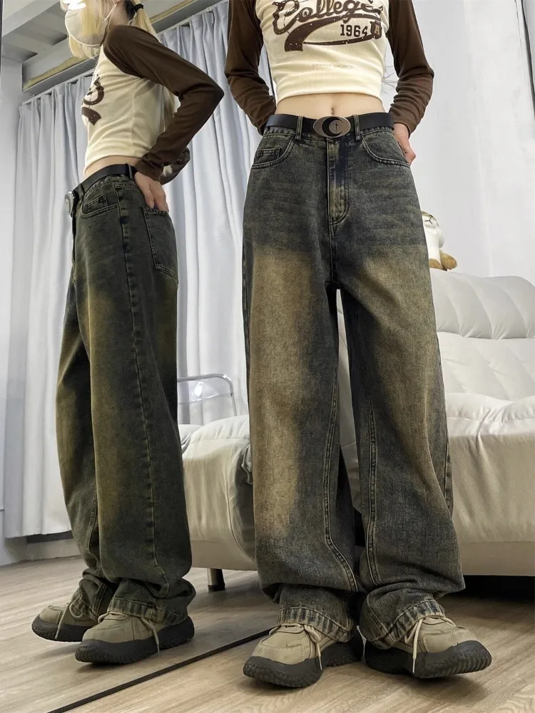 

90s Vintage Distressed Jeans Women Grunge Y2k Baggy Boyfriend Jeans Hippie Korean Streetwear High Waist Wide Denim Pants