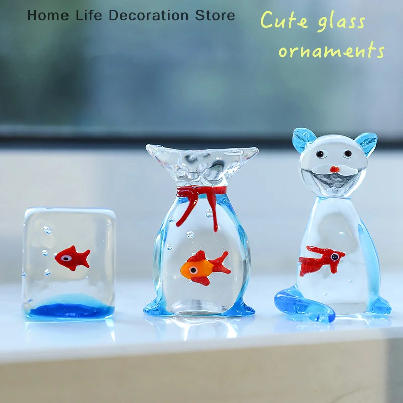 【TG】Handcrafted Glass Pocket Fish Figurine Mini Pocket Fish Ornaments Vibrant Glass Fish Desktop Decoration Home Office Decor
