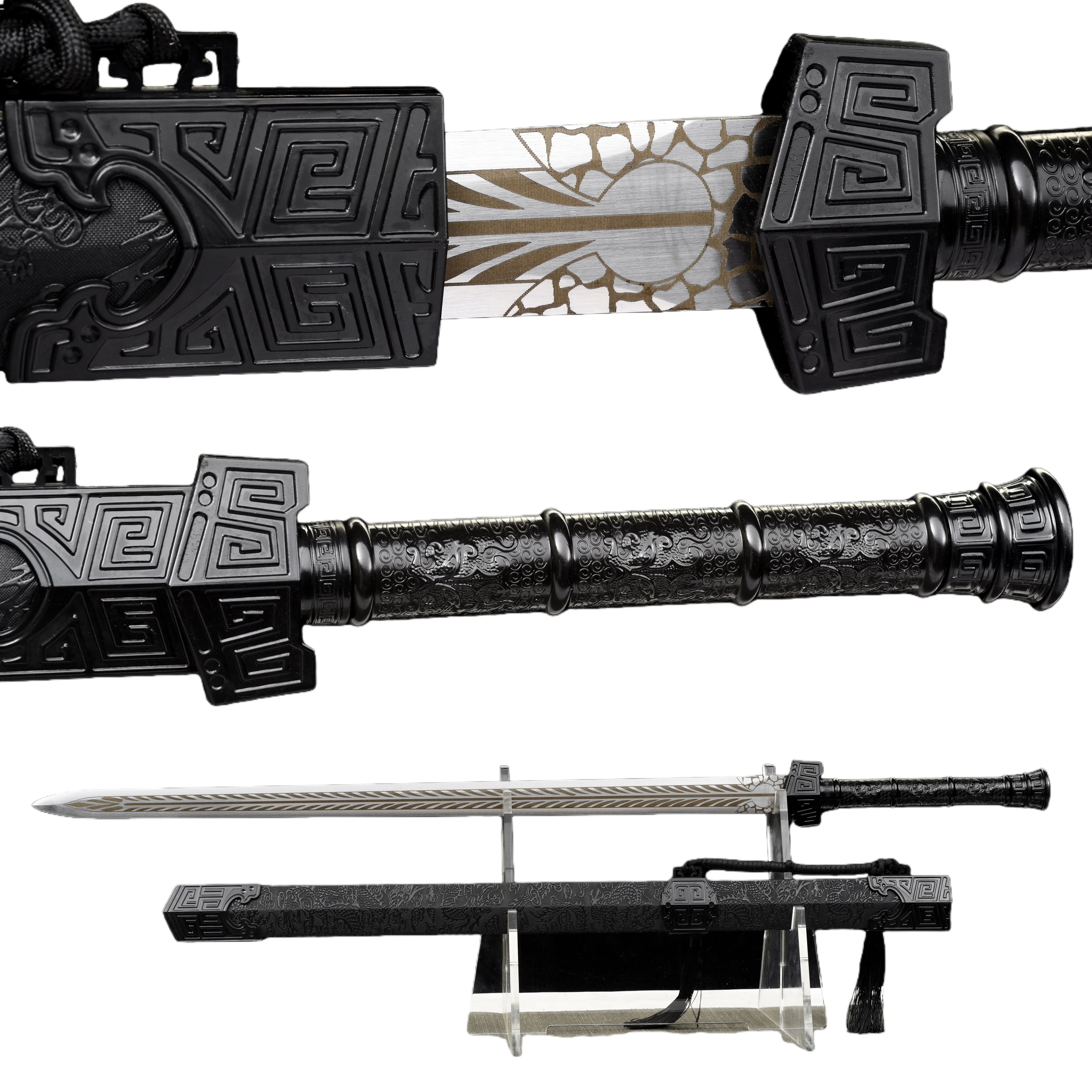 101cm Japanese Black Dragon samurai sword, collected by katana martial arts enthusiasts, medieval cosplay battle preparation,