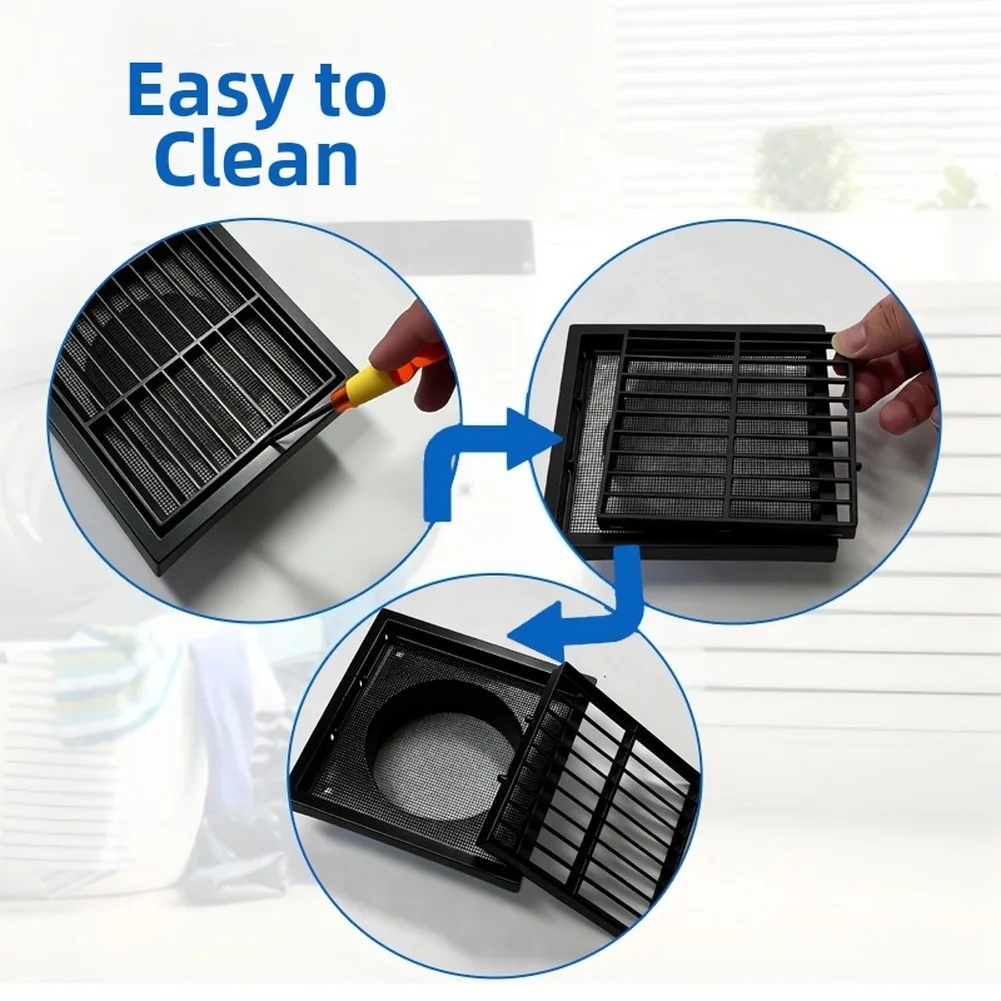 Square Pipe Ventilation Louver Grille Air Outlet Cover for Kitchen Stainless Steel 23.3x23.3x5.3cm Compact Profile