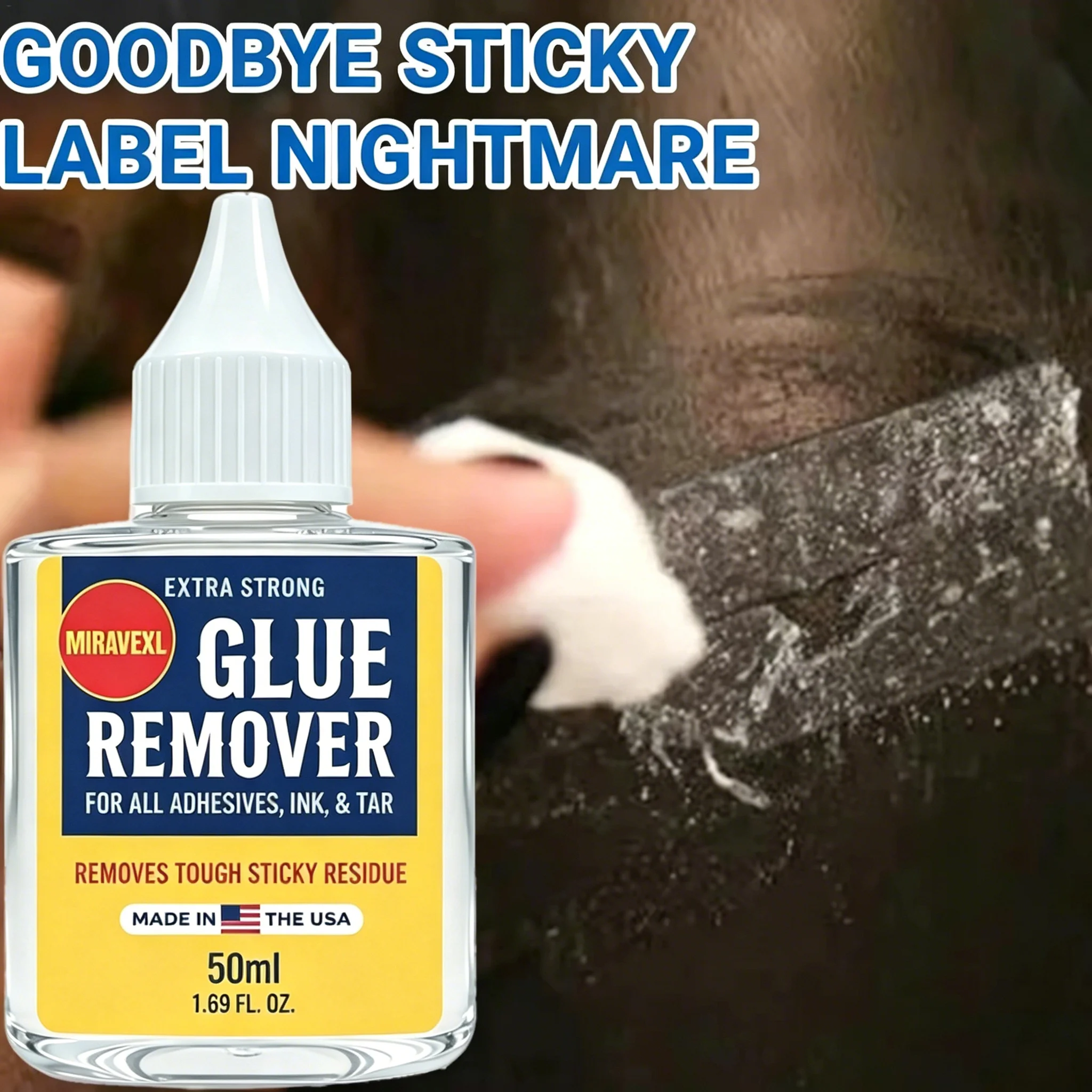 MIRAVEXL Extra Strong Glue Remover 50ml with Scraper Tool, Professional Sticker Label Decal Tar Tape Residue Cleaner for Window