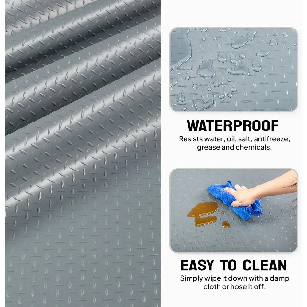 Thickened Diamond Plate PVC Garage Floor Mat, 7.5 x 20 Feet, Ideal for Under Car and Parking Spaces