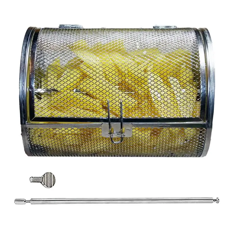 Rotating Grill Basket Air Fryer Stainless Steel Grill Cage Coffee Roaster Round Grill Basket Grill French Fries Basket For