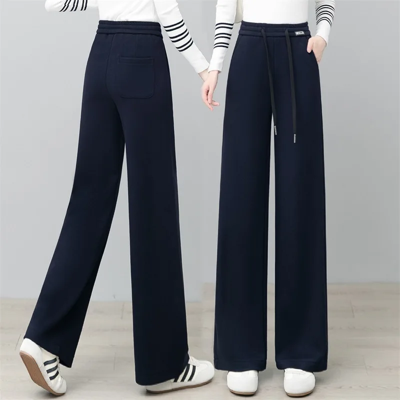 

Шерстяные узкие брюки для женщин, для похудения, на флисовой подкладке, прямые брюки, свободный крой, драпированные повседневные брюки