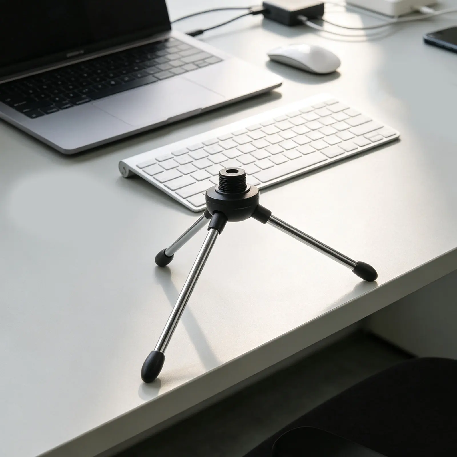3Pcs Foldable Desk Mic Tripod Stand Metal Adjustable Height Portable Non-Slip Rubber Feet Desktop Microphone Holder