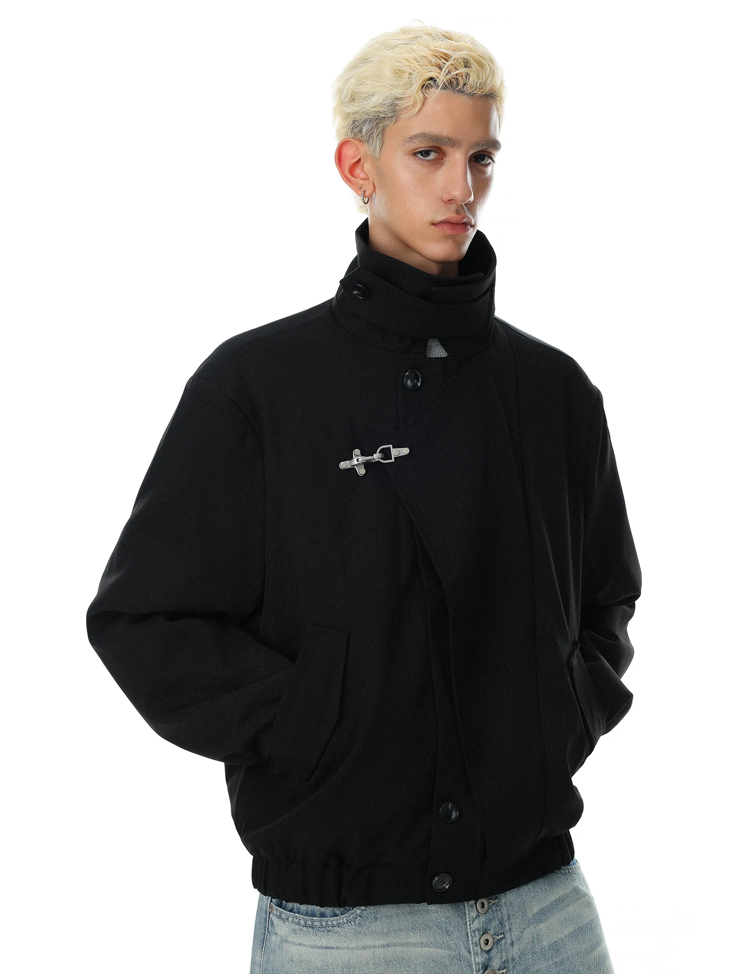 American Retro Design Loose Men's Jacket Outerwear 2026 Trendy Brand Plane Button Shape Jacket Polyester Spandex Blend