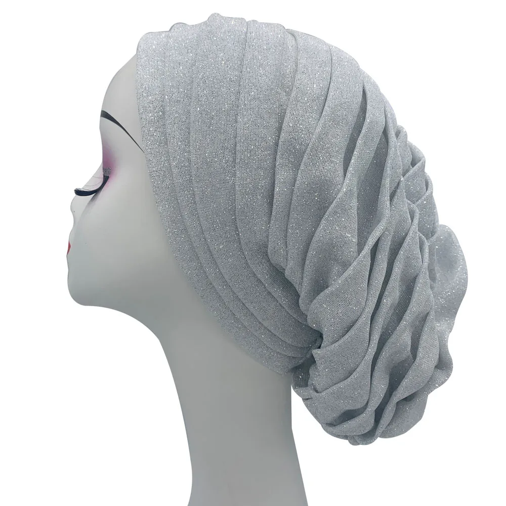 2023 Shiny Turban Cap for Women African Lady Head Wrap Bonnet Female Headscarf Hat Turbnante Mujer