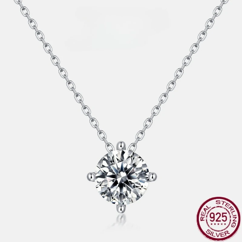 

New S925 pure silver four claw set with moissanit diamond collarbone chain, simple, fashionable and versatile wedding jewelry