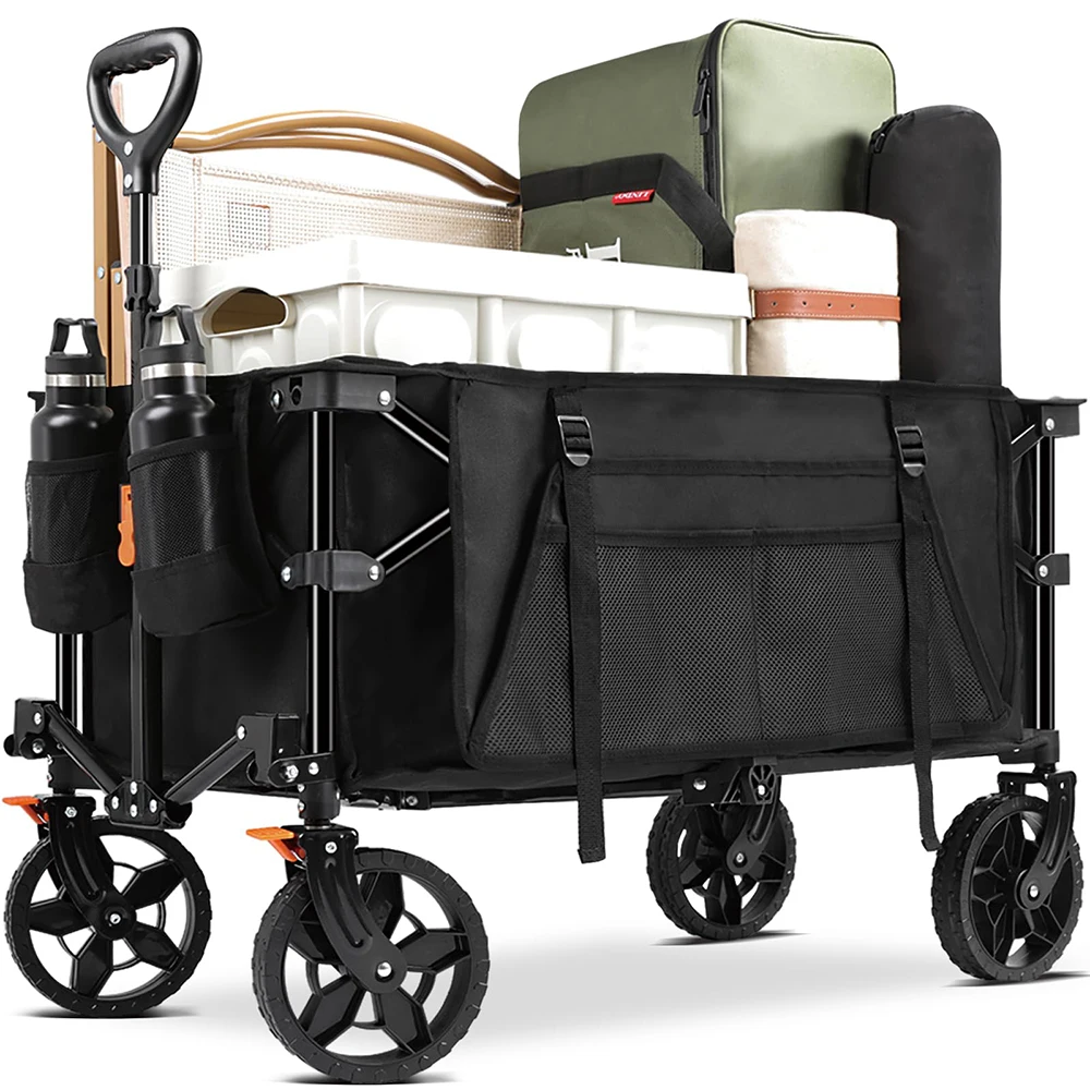 

Large Outdoor Portable Stainless Steel Folding Wagon Durable Hand Push Picnic Cart Enclosed Shopping Storage Tools OEM Options