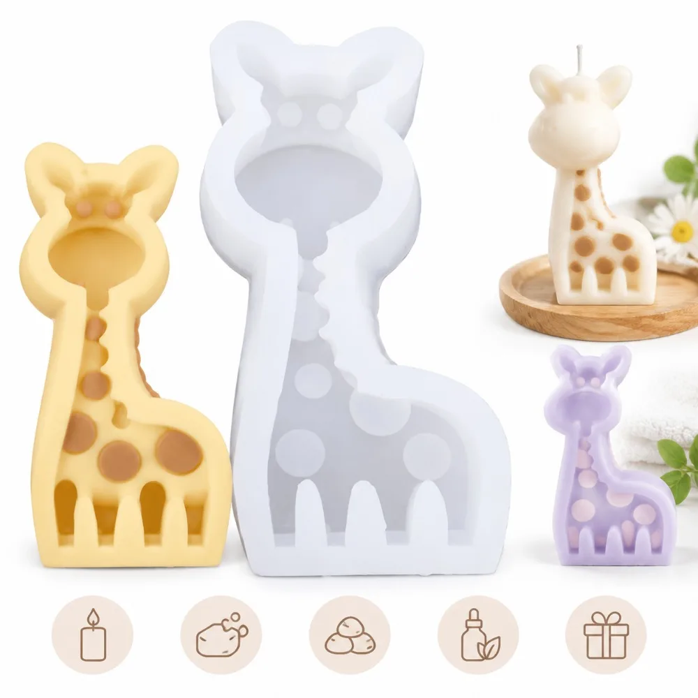 2PCS Flexible Silicone Silicone Mold 3D Giraffe Shape Easy To Clean Candle Mold Non Stick Surface Soap Mold Fondant Clay Craft