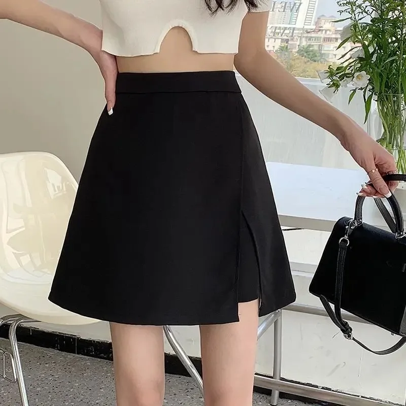 Spring Summer 2024 Women's A-Line Skirt Asymmetrical Slit Design Slimming Korean Style Half-length Bodycon Skirt