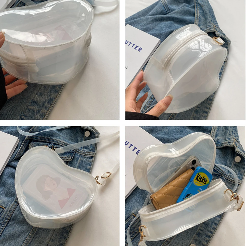 Clear Heart Shape Crossbody Bag For Women Transparent PVC Strap Fashion Shoulder Bag Large Capacity Pouch