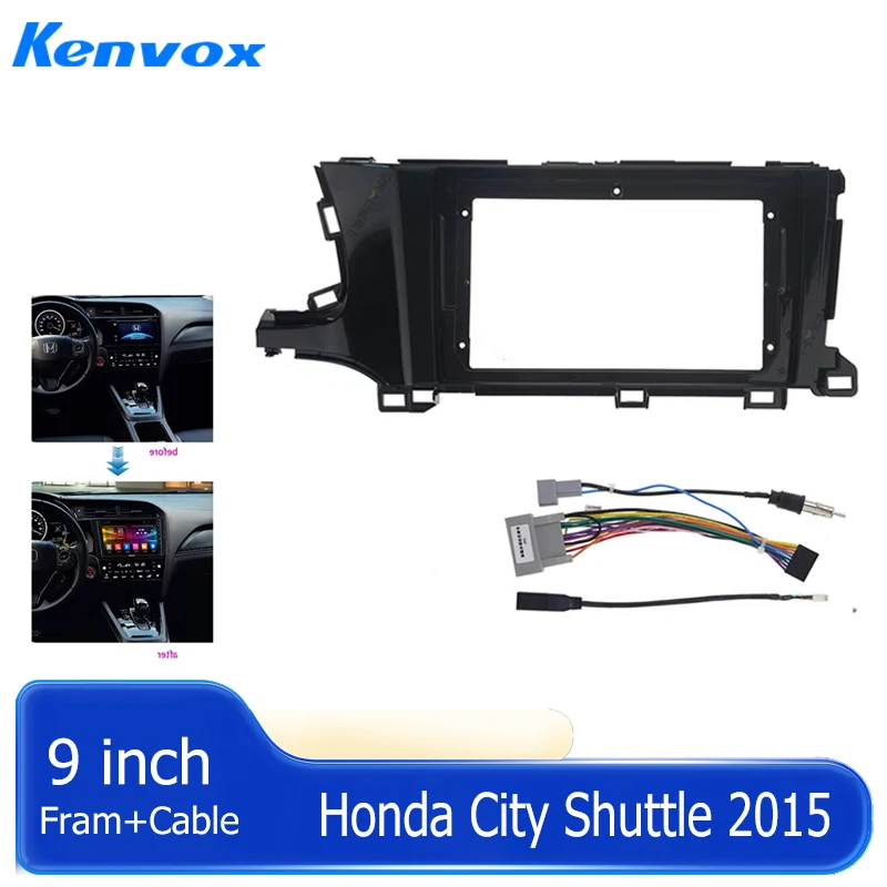 9inch Android car audio radio fascia frame for Honda City Shuttle 2015-2020 2Din DVD Dash mount kit panel wire cable adapter