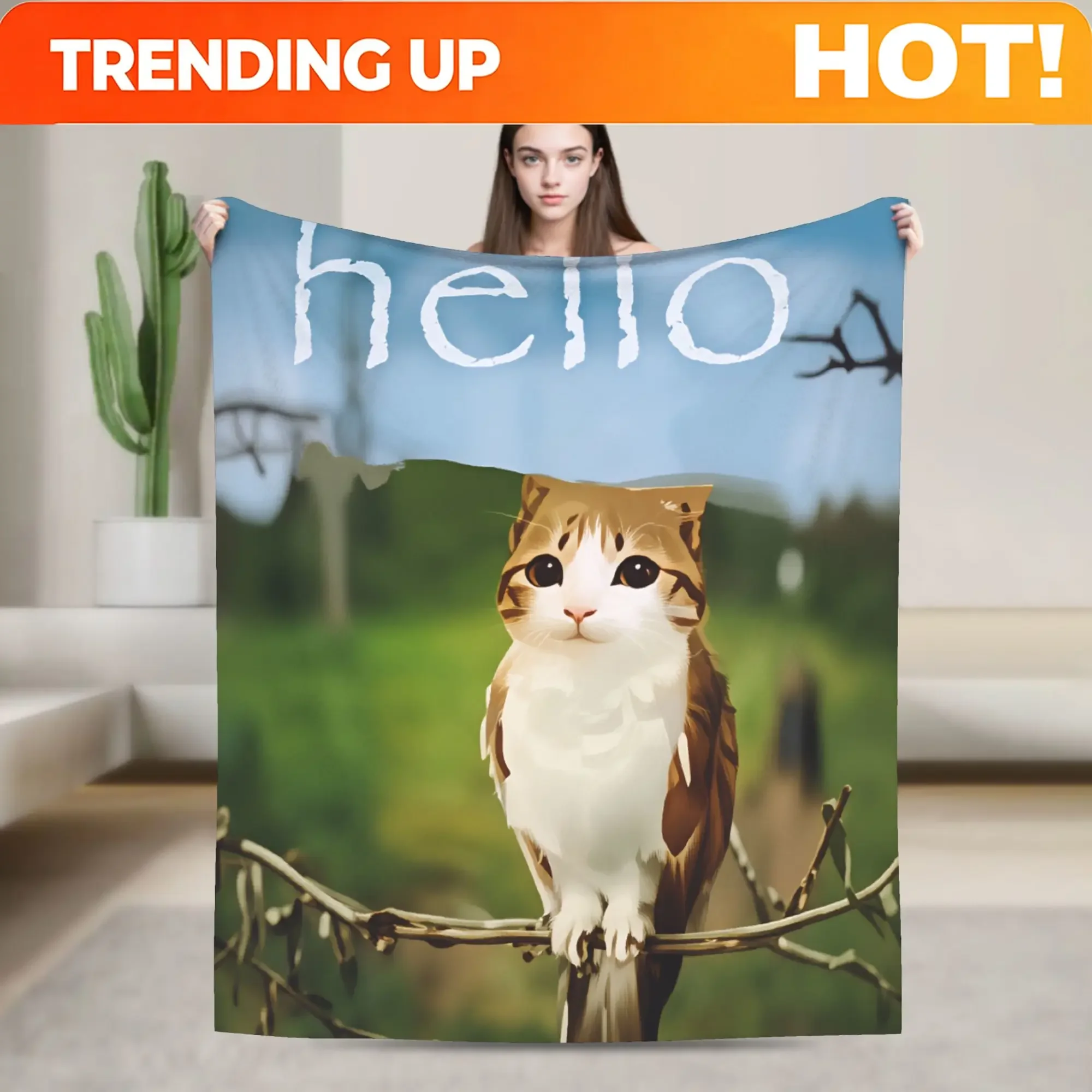 Custom Meowl Meme Knitted Blanket Cat Owl Brainrot 90s Flannel Throw Blankets Summer Air Conditioning Printed Soft Warm Bedsprea